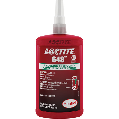 Compos&eacute; de retenue Loctite 648, 250 ml, Bouteille, Vert PB Rental Co. Ltd.