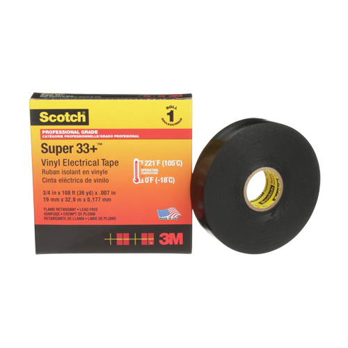 Ruban isolant en vinyle Super 33+ Scotch, 19 mm (3/4") x 33 m (108'), Noir, 7 mils PB Rental Co. Ltd.