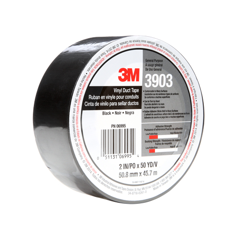 Rubans adh&eacute;sifs en vinyle 3903, 1245 mm (49") la x 46 m (151') lo, 6,5 mils, Noir PB Rental Co. Ltd.