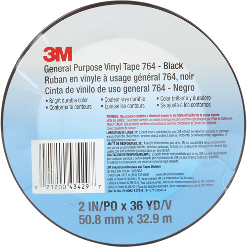 764 General-Purpose Vinyl Tape, 50.8 mm (2") W x 32.9 m (108') L, 5 mils, Black PB Rental Co. Ltd.