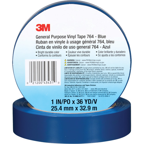 764 General-Purpose Vinyl Tape, 25.4 mm (1") W x 32.9 m (108') L, 5 mils, Blue PB Rental Co. Ltd.