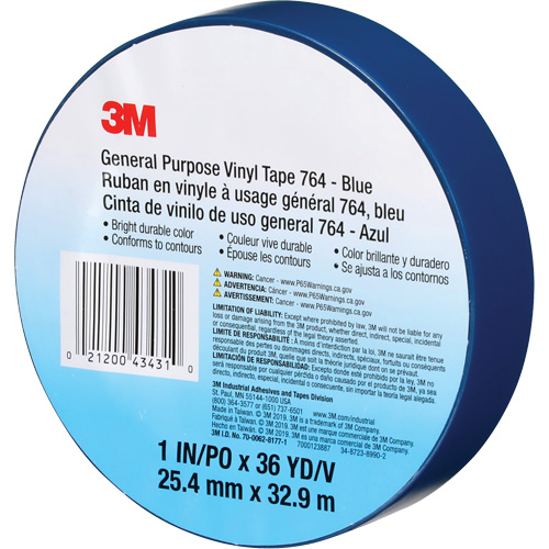 764 General-Purpose Vinyl Tape, 25.4 mm (1") W x 32.9 m (108') L, 5 mils, Blue PB Rental Co. Ltd.