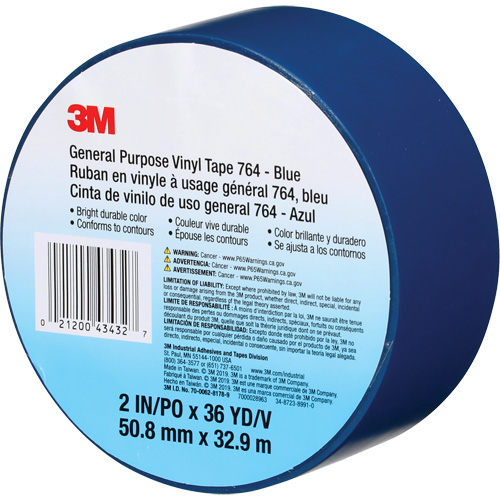 Ruban en vinyle pour travaux g&eacute;n&eacute;raux 764, 50,8 mm (2") la x 32,9 m (108') lo, 5 mils, Bleu PB Rental Co. Ltd.