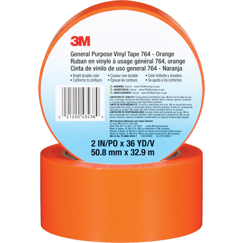 764 General-Purpose Vinyl Tape, 50.8 mm (2") W x 32.9 m (108') L, 5 mils, Orange PB Rental Co. Ltd.