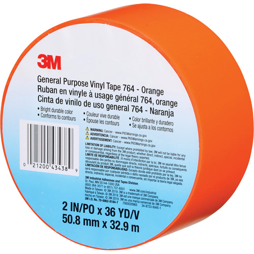 764 General-Purpose Vinyl Tape, 50.8 mm (2") W x 32.9 m (108') L, 5 mils, Orange PB Rental Co. Ltd.