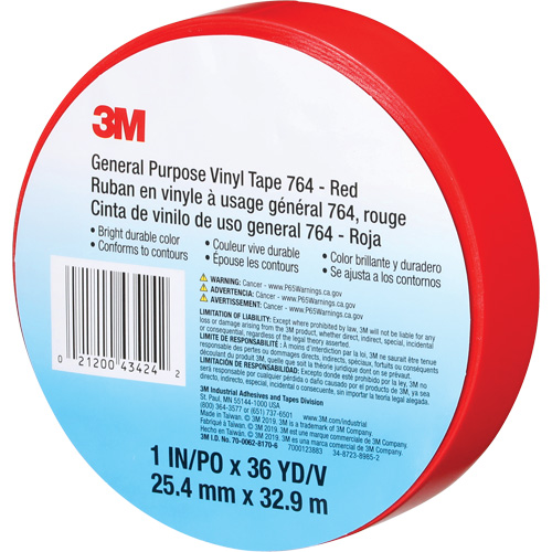 764 General-Purpose Vinyl Tape, 25.4 mm (1") W x 32.9 m (108') L, 5 mils, Red PB Rental Co. Ltd.