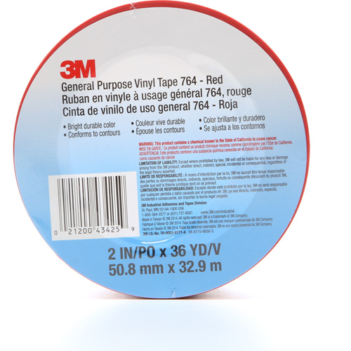 Ruban en vinyle pour travaux g&eacute;n&eacute;raux 764, 50,8 mm (2") la x 32,9 m (108') lo, 5 mils, Rouge PB Rental Co. Ltd.