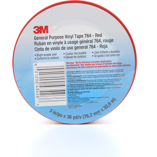 Ruban en vinyle pour travaux g&eacute;n&eacute;raux 764, 76 mm (3") la x 32,9 m (108') lo, 5 mils, Rouge PB Rental Co. Ltd.