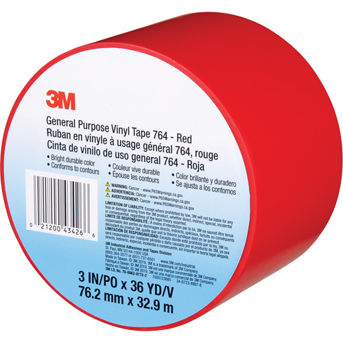 764 General-Purpose Vinyl Tape, 76 mm (3") W x 32.9 m (108') L, 5 mils, Red PB Rental Co. Ltd.