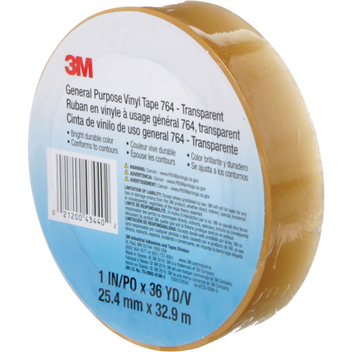 Ruban en vinyle pour travaux g&eacute;n&eacute;raux 764, 25,4 mm (1") la x 32,9 m (108') lo, 5 mils, Transparent PB Rental Co. Ltd.