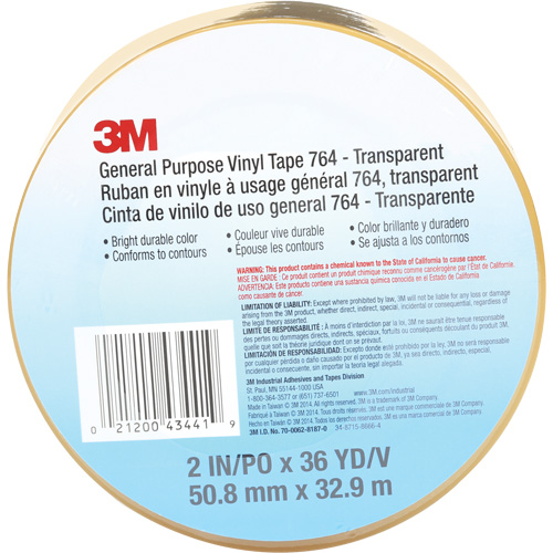 Ruban en vinyle pour travaux g&eacute;n&eacute;raux 764, 50,8 mm (2") la x 32,9 m (108') lo, 5 mils, Transparent PB Rental Co. Ltd.