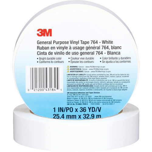 764 General-Purpose Vinyl Tape, 25.4 mm (1") W x 32.9 m (108') L, 5 mils, White PB Rental Co. Ltd.