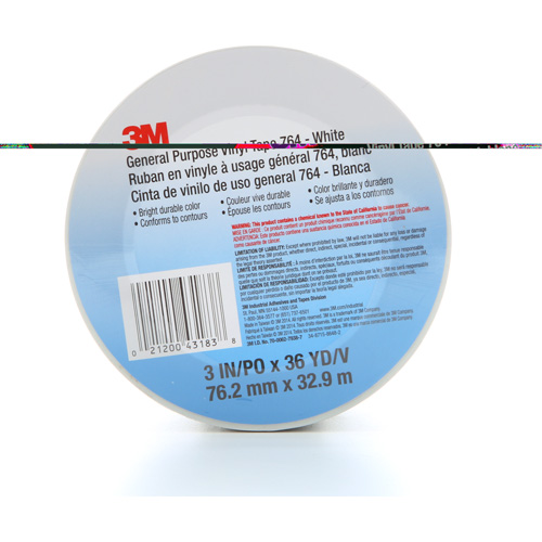 Ruban en vinyle pour travaux g&eacute;n&eacute;raux 764, 76 mm (3") la x 32,9 m (108') lo, 5 mils, Blanc PB Rental Co. Ltd.