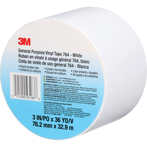 764 General-Purpose Vinyl Tape, 76 mm (3") W x 32.9 m (108') L, 5 mils, White PB Rental Co. Ltd.