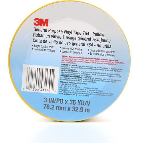 764 General-Purpose Vinyl Tape, 76 mm (3") W x 32.9 m (108') L, 5 mils, Yellow PB Rental Co. Ltd.