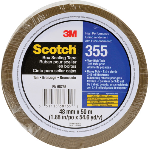 Scotch&reg; Box Sealing Tape 355, Hot Melt Adhesive, 3.15 mils, 48 mm (2") x 50 m (164') PB Rental Co. Ltd.