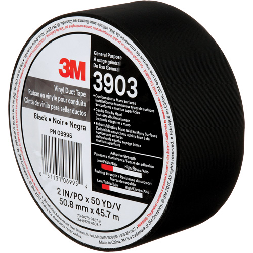 3903 Vinyl Duct Tape, 48 mm (2") W x 45 m (148') L, 6.5 mils, Black PB Rental Co. Ltd.