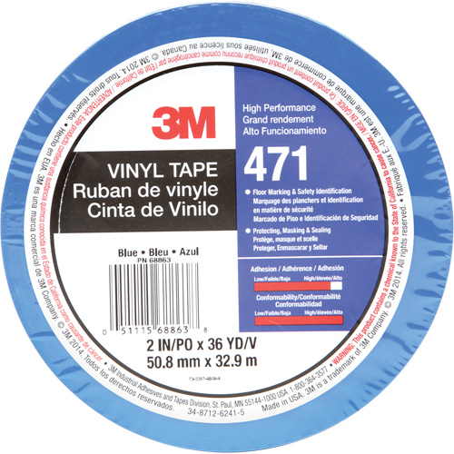 471 Vinyl Tape, 50.8 mm (2") W x 32.9 m (108') L, 5.2 mils, Blue PB Rental Co. Ltd.