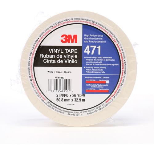 471 Vinyl Tape, 50.8 mm (2") W x 32.9 m (108') L, 5.2 mils, White PB Rental Co. Ltd.