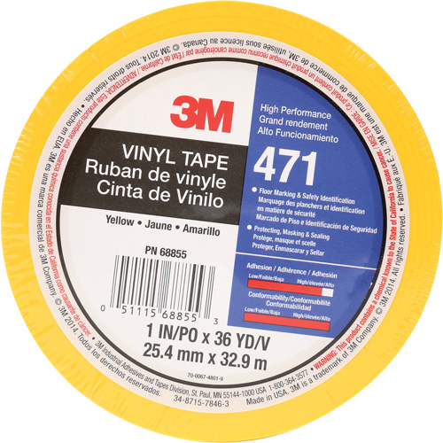 Ruban en vinyle 471, 25,4 mm (1") la x 32,9 m (108') lo, 5,2 mils, Jaune PB Rental Co. Ltd.