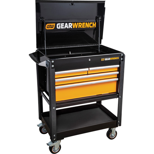 Chariot utilitaire, 4 tiroirs, 33" lo x 21" la x 42" h, Noir/Orange PB Rental Co. Ltd.