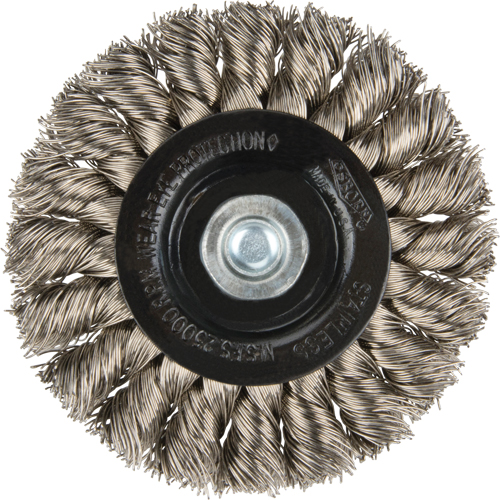 Brosses rotatives &agrave; fils nou&eacute;s - Brosse rotative &agrave; fils nou&eacute;s a/queue 1/4", Fils nou&eacute;s standards, Dia. 3", Fils 0,014", Acier inoxydable PB Rental Co. Ltd.
