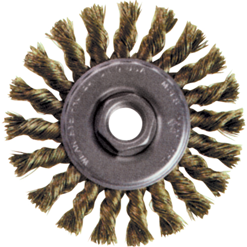Brosse rotative &agrave; fils nou&eacute;s pour petites meuleuses haute vitesse, Dia. 4", Fils 0,02", Arbre 5/8"-11, Acier PB Rental Co. Ltd.
