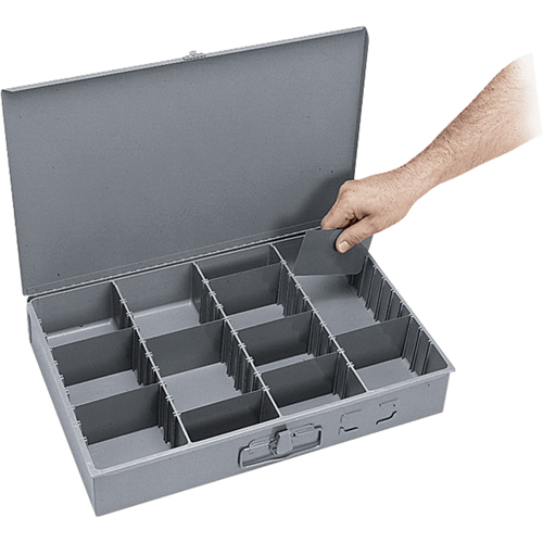 Boîtes &agrave; compartiments ajustables, Acier, Variable compartiments, 18" la x 12" p, 3" h, Gris PB Rental Co. Ltd.