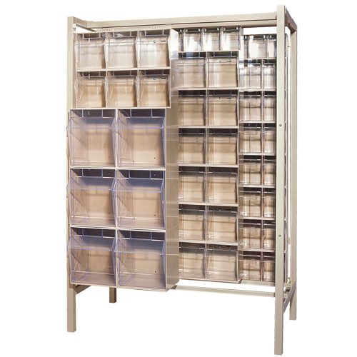 Syst&egrave;me de stockage &agrave; glissi&egrave;re &agrave; bacs basculants autonome, 51-1/4" la x 26" p x 77" h, 101 tiroirs PB Rental Co. Ltd.