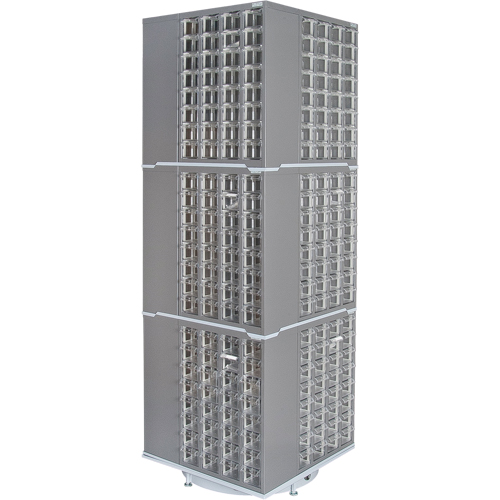 Armoire industrielle robuste avec carrousel &agrave; tiroirs, Acier, 384 tiroirs, 27" la x 27" p x 80" h, Gris PB Rental Co. Ltd.