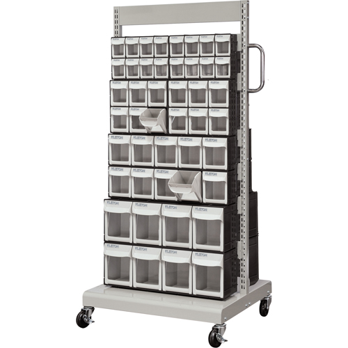 Servante mobile de bacs &agrave; plateaux inclinables, &agrave; deux c&ocirc;t&eacute;s, 92 bacs, 26-1/4" la x 22" p x 57-1/2" h PB Rental Co. Ltd.