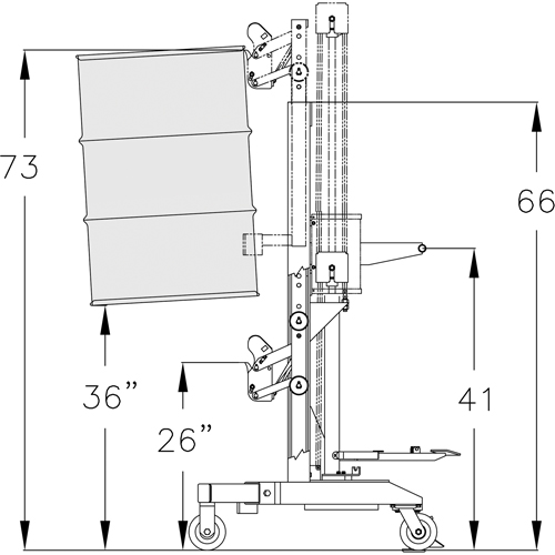 Manipulateur ergonomique de baril &agrave; port&eacute;e &eacute;lev&eacute;, DM-100-HR, 30 - 85 gal. US (25 - 70 gal. imp.) PB Rental Co. Ltd.