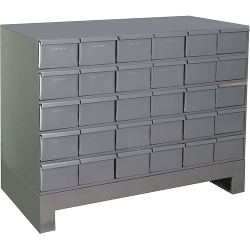 Armoires &agrave; tiroirs industriels avec base, 30 tiroirs, 34-1/8" la x 12-1/4" p x 26-7/8" h, Gris PB Rental Co. Ltd.
