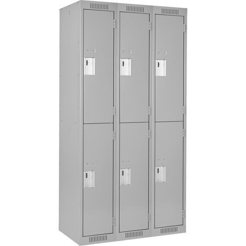 Clean Line Lockers, 2 -tier, Bank of 3, 36" x 18" x 72", Steel, Grey, Rivet (Assembled) PB Rental Co. Ltd.
