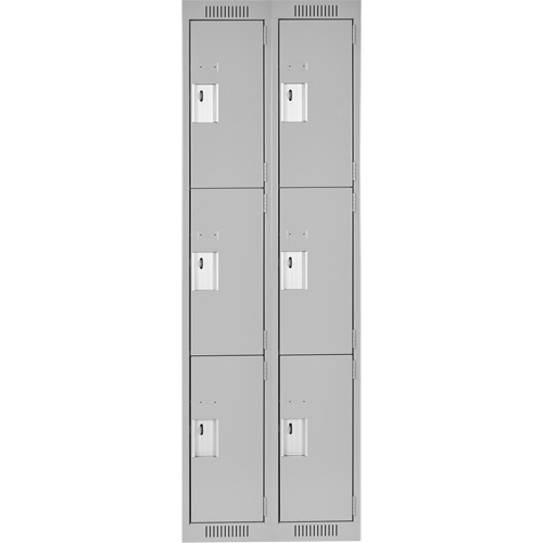 Clean Line Lockers, 3 -tier, Bank of 2, 24" x 18" x 72", Steel, Grey, Rivet (Assembled) PB Rental Co. Ltd.