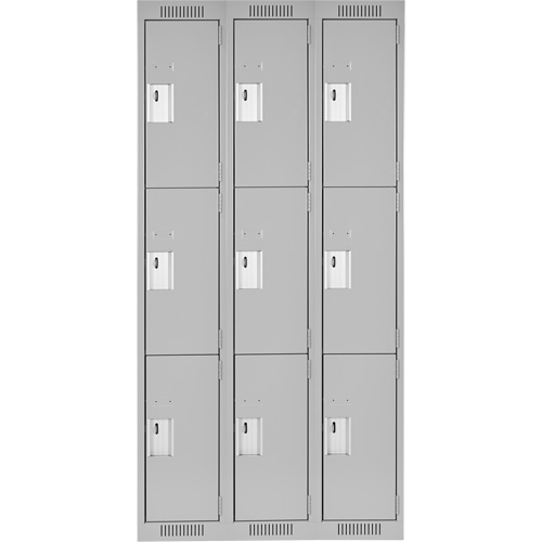 Clean Line Lockers, 3 -tier, Bank of 3, 36" x 18" x 72", Steel, Grey, Rivet (Assembled) PB Rental Co. Ltd.