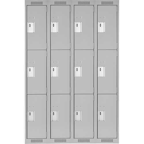 Clean Line Lockers, 3 -tier, Bank of 4, 48" x 18" x 72", Steel, Grey, Rivet (Assembled) PB Rental Co. Ltd.
