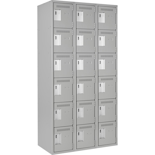 Clean Line Lockerettes, 6 -tier, Bank of 3, 36" x 18" x 72", Steel, Grey, Rivet (Assembled) PB Rental Co. Ltd.