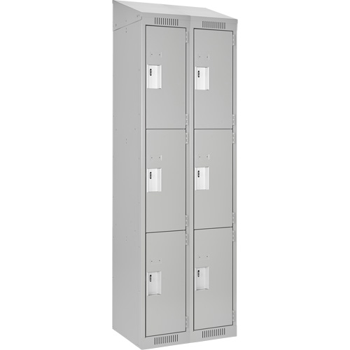 Clean Line Lockers, 3 -tier, Bank of 2, 24" x 18" x 78", Steel, Grey, Rivet (Assembled) PB Rental Co. Ltd.