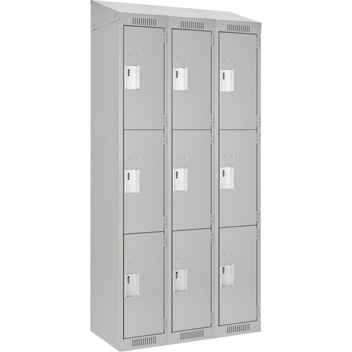 Clean Line Lockers, 3 -tier, Bank of 3, 36" x 18" x 78", Steel, Grey, Rivet (Assembled) PB Rental Co. Ltd.