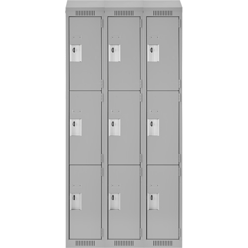 Clean Line Lockers, 3 -tier, Bank of 3, 36" x 18" x 78", Steel, Grey, Rivet (Assembled) PB Rental Co. Ltd.