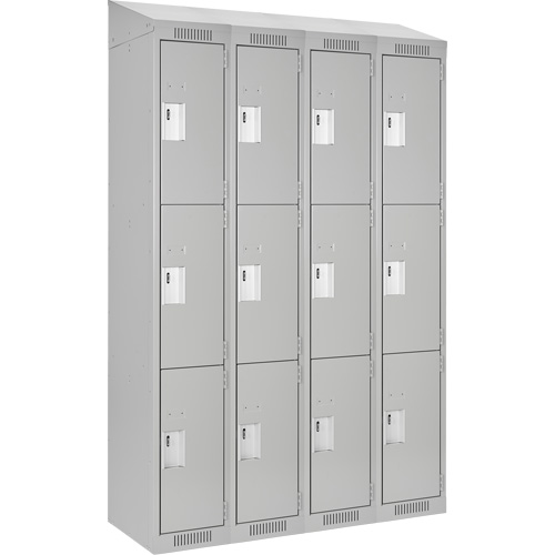 Clean Line Lockers, 3 -tier, Bank of 4, 48" x 18" x 78", Steel, Grey, Rivet (Assembled) PB Rental Co. Ltd.