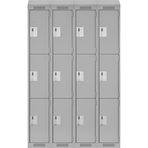 Clean Line Lockers, 3 -tier, Bank of 4, 48" x 18" x 78", Steel, Grey, Rivet (Assembled) PB Rental Co. Ltd.