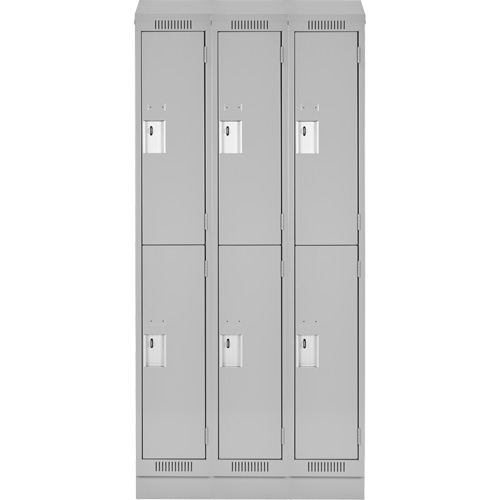Clean Line Lockers, 2 -tier, Bank of 3, 36" x 18" x 82", Steel, Grey, Rivet (Assembled) PB Rental Co. Ltd.