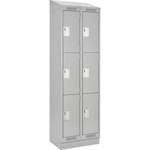Clean Line Lockers, 3 -tier, Bank of 2, 24" x 18" x 82", Steel, Grey, Rivet (Assembled) PB Rental Co. Ltd.