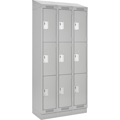 Clean Line Lockers, 3 -tier, Bank of 3, 36" x 18" x 82", Steel, Grey, Rivet (Assembled) PB Rental Co. Ltd.