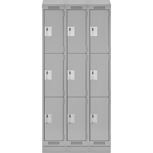 Clean Line Lockers, 3 -tier, Bank of 3, 36" x 18" x 82", Steel, Grey, Rivet (Assembled) PB Rental Co. Ltd.
