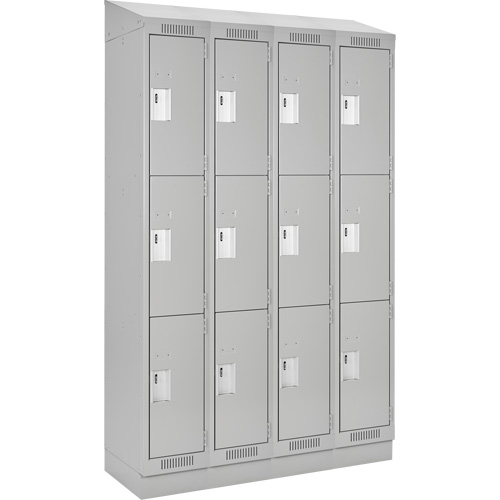Clean Line Lockers, 3 -tier, Bank of 4, 48" x 18" x 82", Steel, Grey, Rivet (Assembled) PB Rental Co. Ltd.