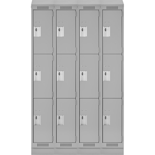 Clean Line Lockers, 3 -tier, Bank of 4, 48" x 18" x 82", Steel, Grey, Rivet (Assembled) PB Rental Co. Ltd.