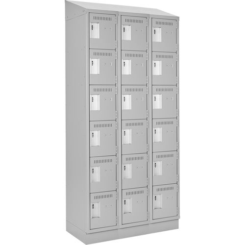 Clean Line Lockerette, 6 -tier, Bank of 3, 36" x 18" x 82", Steel, Grey, Rivet (Assembled) PB Rental Co. Ltd.